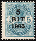 Danish West Indies - 1905 - 5 Bit on 5 Cents Blue Surcharged Coat of Arms #41