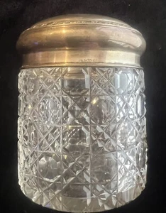 Antique Hand Cut Crystal Jar ,Silver lid - Picture 1 of 7