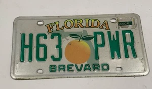 FLORIDA LICENSE PLATE H63 🍊PWR BREVARD  COUNTY SINGLE ORANGE - Picture 1 of 1
