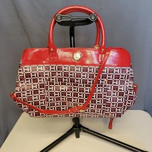 Tommy Hilfiger Medium Shoulder Bag Monogram Red & Navy Faux Leather - Picture 1 of 11