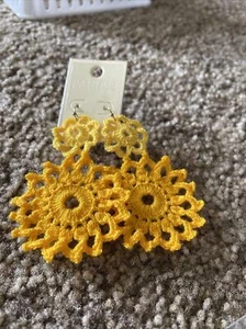 Pannee Panacea Yellow Doiley Dangle Earrings Boho Bohemian NWT - Picture 1 of 3