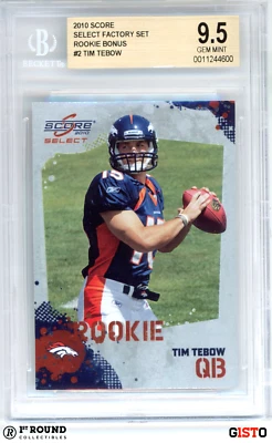 POP 1: Tim Tebow RC BGS 9.5: 2010 Score Select Factory Set Rookie Bonus Gisto - Image 1 of 3