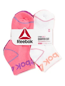 Reebok Girls Quarter Cut Performance Training Socks 6-Pack Bright Colors SM or M - Picture 1 of 2