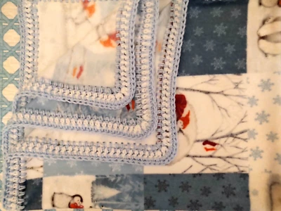 Fleece Baby Blanket w/Crochet Edge     Christmas Bears           30 x 38 - Image 1 of 4