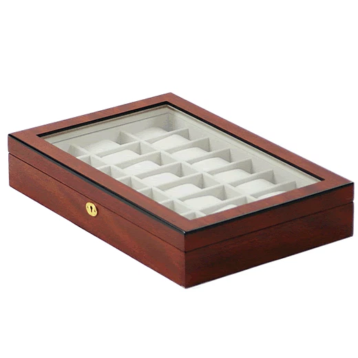 Cherry Wood Finish Twenty Four Watch Display Case Matt Clear Lid A- Grade