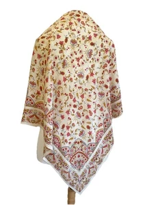 Valentino Vintage Bufanda de Seda Floral Estampado Paisley Crema Rosa Italia Diseñador #A76 - Imagen 1 de 7