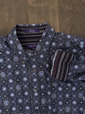Camisa Alan River Para Hombre Talla 2XL Púrpura Geométrica Floral Abotonada Puño Abatible L/S Foto 1 de 4