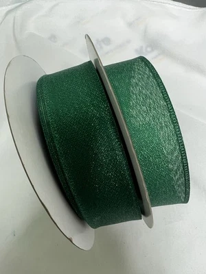 10 Yards 1.5 Inch Wired Winter Christmas Sparkly Green Metallic Sam's Ribbon - Image 1 of 2