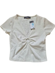 Damen Primark Top Kurzarm Creme UK 10-12 EU 38-40 S Neu Mit Etikett - Bild 1 von 2