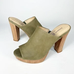 Scarpe con tacco plateau scamosciato ecopelle verde oliva lavanderia cinese retrò 5,5 nuove senza etichette - Foto 1 di 14