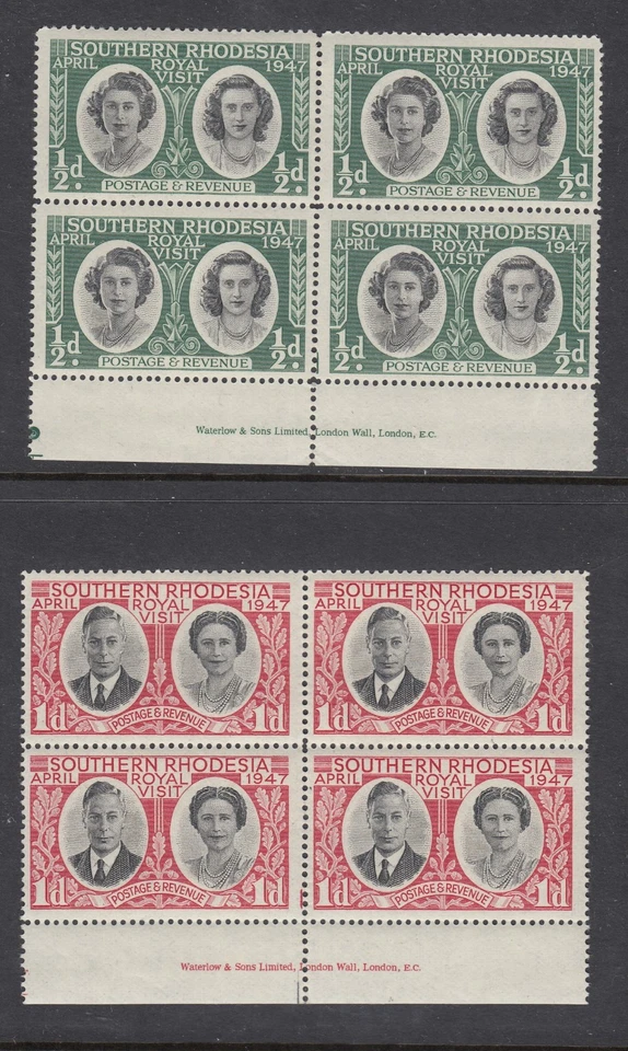 SOUTHERN RHODESIA 65-66 INSCRIPTION BLOCKS OF 4 VFNH 1947 ROYAL VISIT GEORGE VI - Image 1 of 1