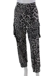 Norma Kamali Womens High Rise Leopard Printed Cargo Jog Pants Gray Size Large - Picture 1 of 6