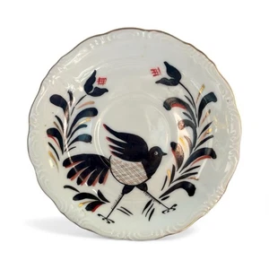 Vintage handbemalter Vogel Teller 6" Porzellan Goldrand gewellter Rand keine Markierung - Bild 1 von 4