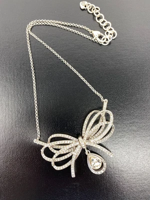 Brighton Women's Ballroom Blitz Bow Necklace Rhinestone Crystal Silver Tone - Image 1 of 4