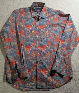 David Smith Australia Men`s Blue & Red Geometric Splash Long Sleeve Shirt Size L - Picture 1 of 10