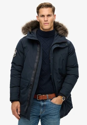 Superdry Chaqueta Parka Abrigo de Invierno Acolchado con Capucha Piel Sintética Capucha Everest Azul Marino Foto 1 de 4