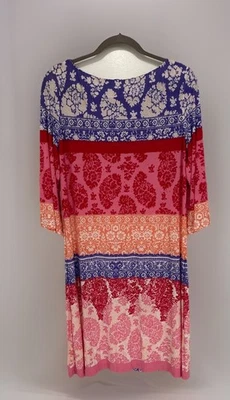 Vestido Donna Morgan Shift Talla 14 Rosa Rojo Floral Paisley Poli Elástico Comodidad Foto 1 de 4