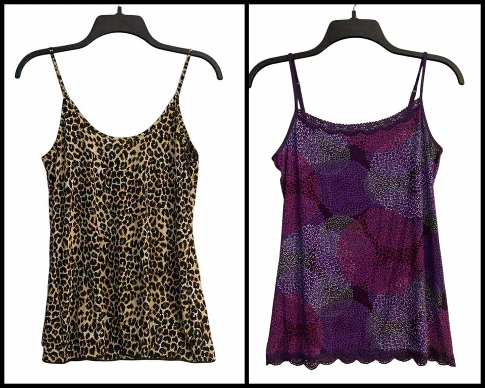 Lote de 2 Tops Mujer Jockey Cami Talla Grande Lencería Encaje Estampado Leopardo Suave Sedoso Foto 1 de 4