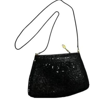 Bolso de noche vintage estilo años 80 lentejuelas negras malla metálica detalles dorados Foto 1 de 4