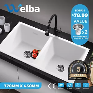Welba Stone Granite Kitchen Sink Bathroom Basin Sink Under/Top Mount Double Bowl - Picture 1 of 11