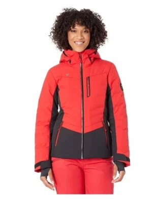 Obermeyer Women's Cosima Down Jacket Brakelight Size 4 Red Black Love Note - Image 1 of 4