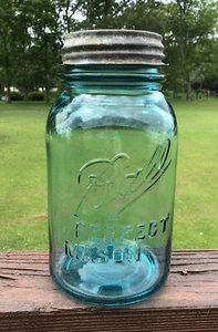 Ball Perfect Mason Quart Glas #9C Offsetdruck blau mit Zinkdeckel - Bild 1 von 9