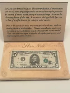 1995 $5 STAR FRN Atlanta District Gem CU in BEP folder 9 of 10 consecutive notes - Picture 1 of 3