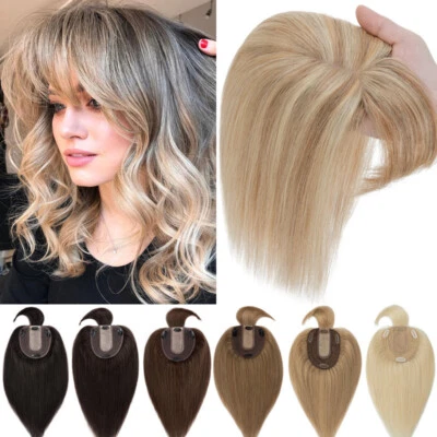 Damen 100% Echthaar Topper Toupee Extensions Clip In Haar Toupet Haarteile Glatt - Bild 1 von 4