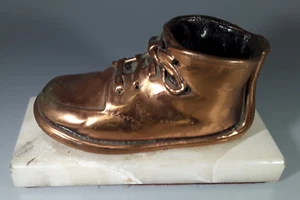 Bron-Shoe Bronze Baby Shoe on Marble Base - Picture 1 of 2