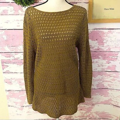 IDENTITY LORD & TAYLOR Camisa Tejida Lino Verde Oliva Manga Larga Informal Foto 1 de 4