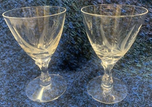 Fostoria Etched Wheat Design Barware Glasses 4 1/2 x 2 5/8" Set of 2 READ - Picture 1 of 8