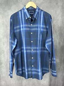 Camicia abito da uomo hawaiano abbottonato taglia L blu a quadri casual - Foto 1 di 12