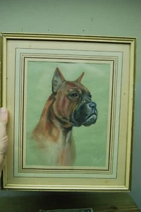 Original Vintage Boxer Dog Painting Pastel Crayons 1941 Artist Signed Paul? - Picture 1 of 10