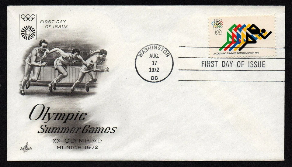 USA, SCOTT # 1462, ARTCRAFT FDC COVER OF OLYMPIC SUMMER GAMES, 1972 RUNNING - Image 1 of 1