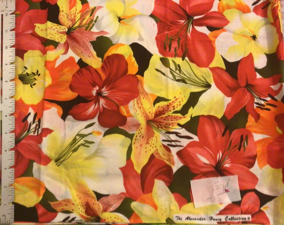 Alexander Henry Tropical Hibiscus Lily Floral fabric 1.5 Yard - Image 1 of 1