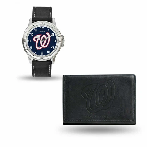 NEW! WASHINGTON NATIONALS MEN'S BLACK WATCH AND WALLET SET LICENSED Cover