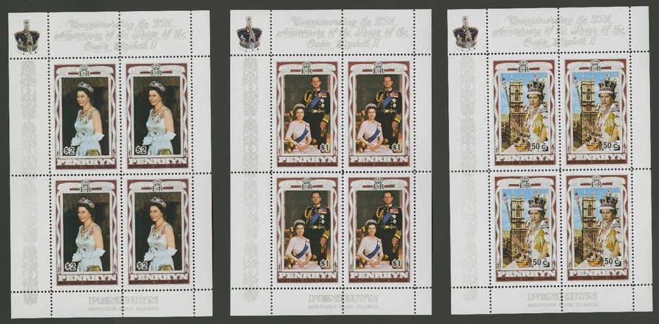 Hoja de recuerdo Penrhyn Islands 1977 Scott # 87-89 como nueva nunca montada Foto 1 de 1