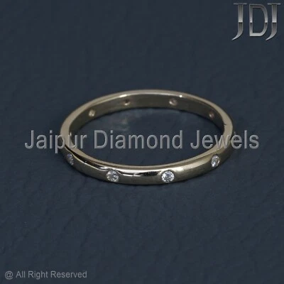 Solid 18k Yellow Gold Jewelry Genuine White Diamond Eternity Band Handmade Ring - Image 1 of 4