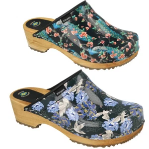 Clogs KRAN PAVUS KLOGGA Flowers Patent Leather Wooden Original handmade Klompen - Picture 1 of 14
