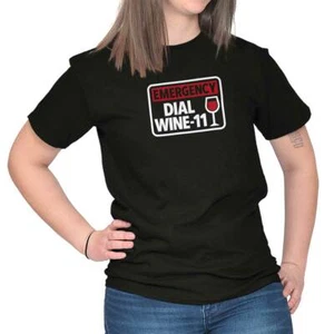 Funny Drinking Emergency Dial Wine-11 Joke Womens Graphic Crewneck T Shirt Tee - Picture 1 of 11