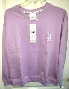 women NEW NWT purple LA BASEBALL SWEATSHIRT TOP embroidery 2 sided LARGE MLB - Picture 1 of 2