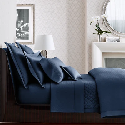 $630 NEW Ralph Lauren 2 PC BEDFORD QUILTED Coverlet Flat Sheet Navy QUEEN - Image 1 of 4