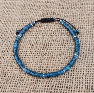 NATURAL GREEN POINT STONE & SILVER HEMATITE HEISHI BEAD GEMSTONE BRACELET - Picture 1 of 4