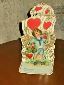 Vintage To my Valentine Card Ship Boy Fold out Germany - Picture 1 of 5
