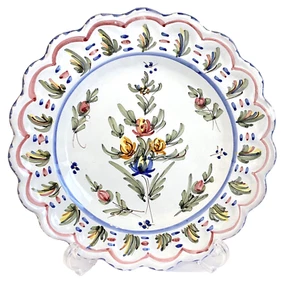 Fayence Duran Martres Frankreich Floral gewellter Rand 9,5" Teller handbemalt - Bild 1 von 6