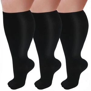 3 Pairs Plus Size 20-30mmhg Compression Socks Wide Calf Extra Large Knee High - Picture 1 of 6