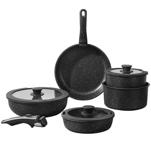 Pots and Pans Set, Nonstick Detachable Handle 10 pcs Granite Black  - Picture 1 of 7