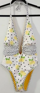 Juicy Couture Lemon Polka Dot Bathing Suit Women's Size L One-Piece Swimsuit - Picture 1 of 2
