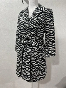 INC Zebra Print Overcoat Button Front Size Medium Side Pockets Belted - Picture 1 of 12