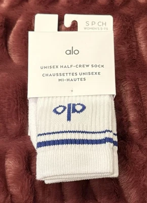 Calcetín retro Alo unisex de media tripulación, talla pequeña blanco con ribete azul marino Foto 1 de 2